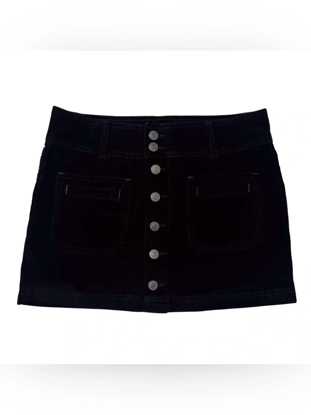We The Free Size 26 Black Western Corduroy Button Up Pockets Joanie Mini Skirt